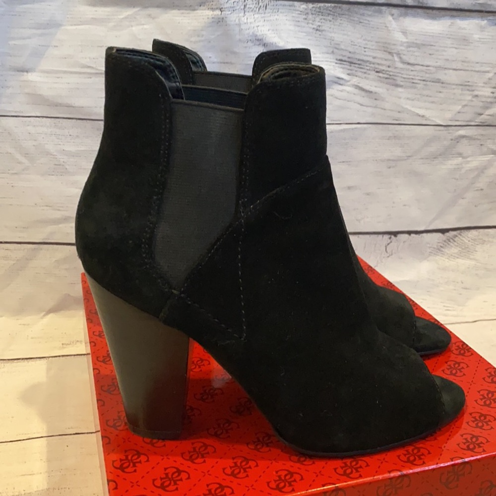 Guess black multi suede open toe bootie